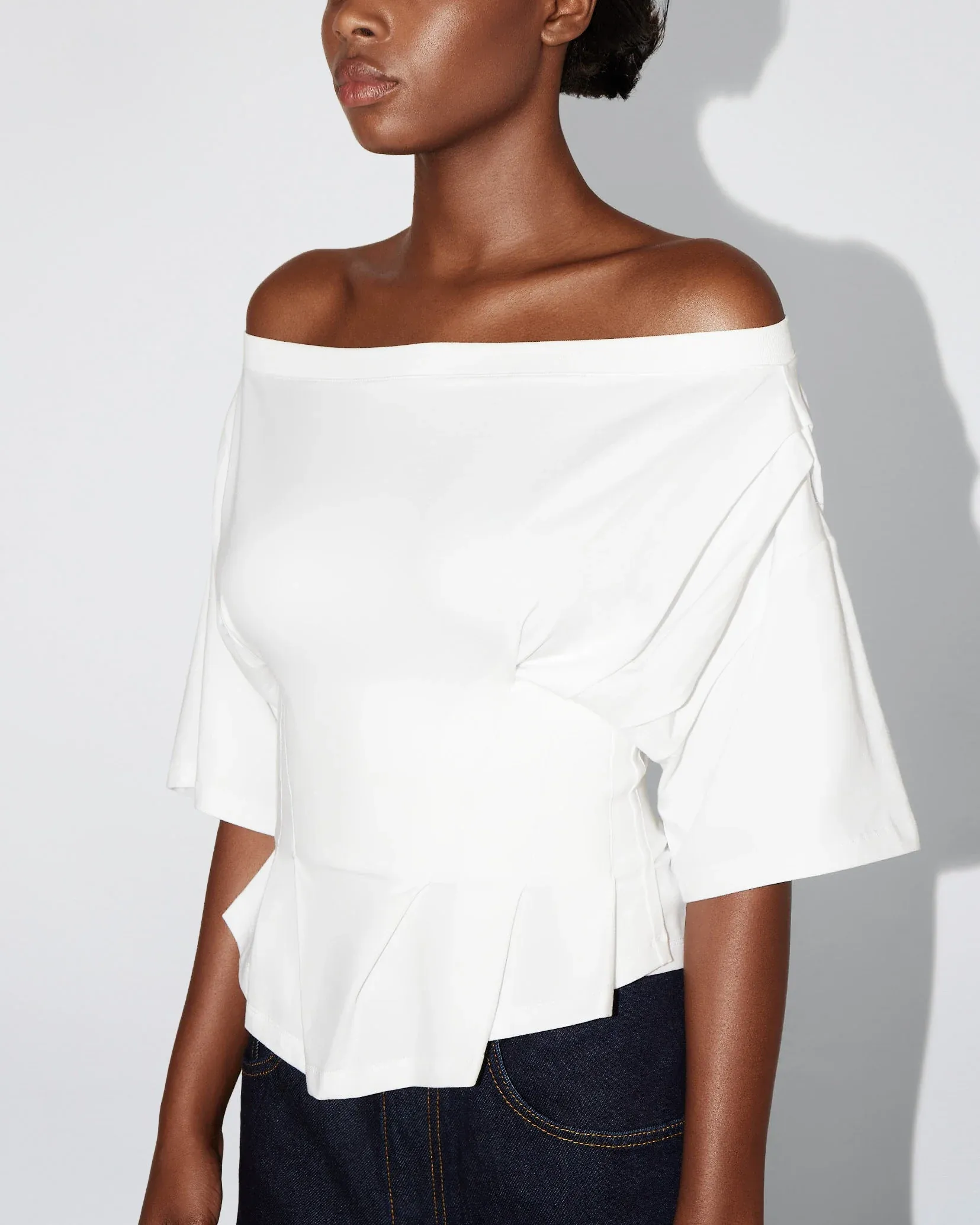 Off the Shoulder Cinching Tee White