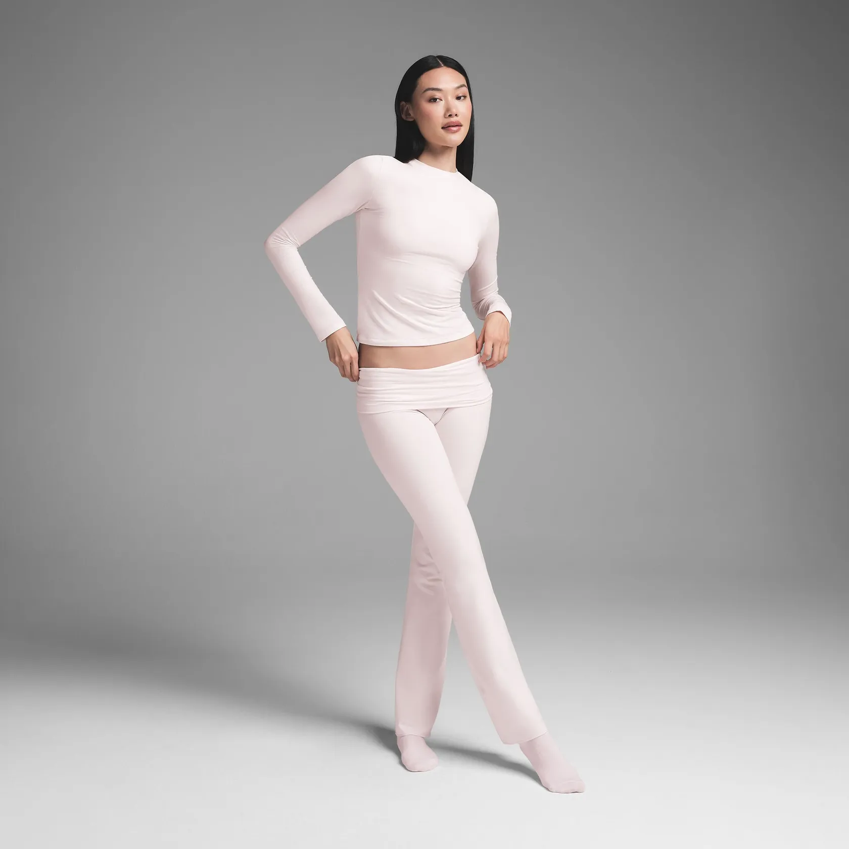 COTTON JERSEY LONG SLEEVE T-SHIRT BARELY PINK