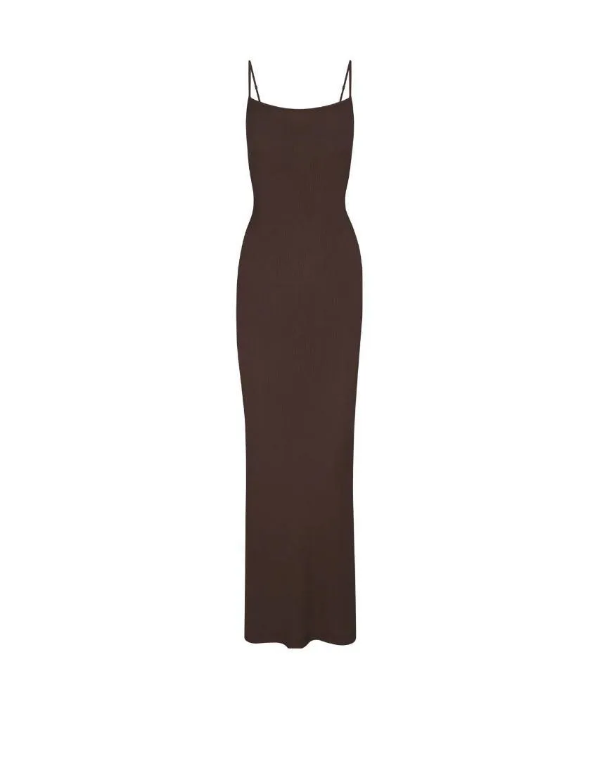 SOFT LOUNGE LONG SLIP DRESS COCOA