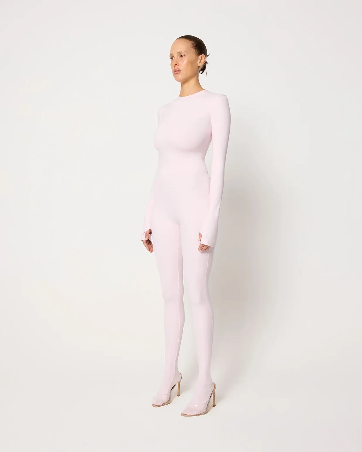 Long Sleeve Footed Catsuit Powder Pink