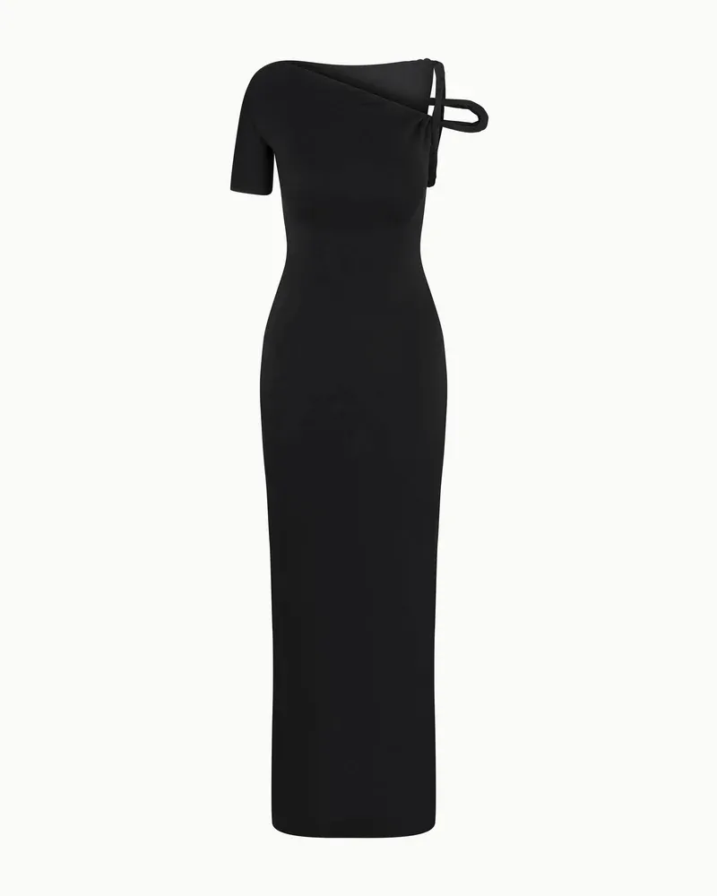 Sueded Stretch Twist Maxi Dress Black