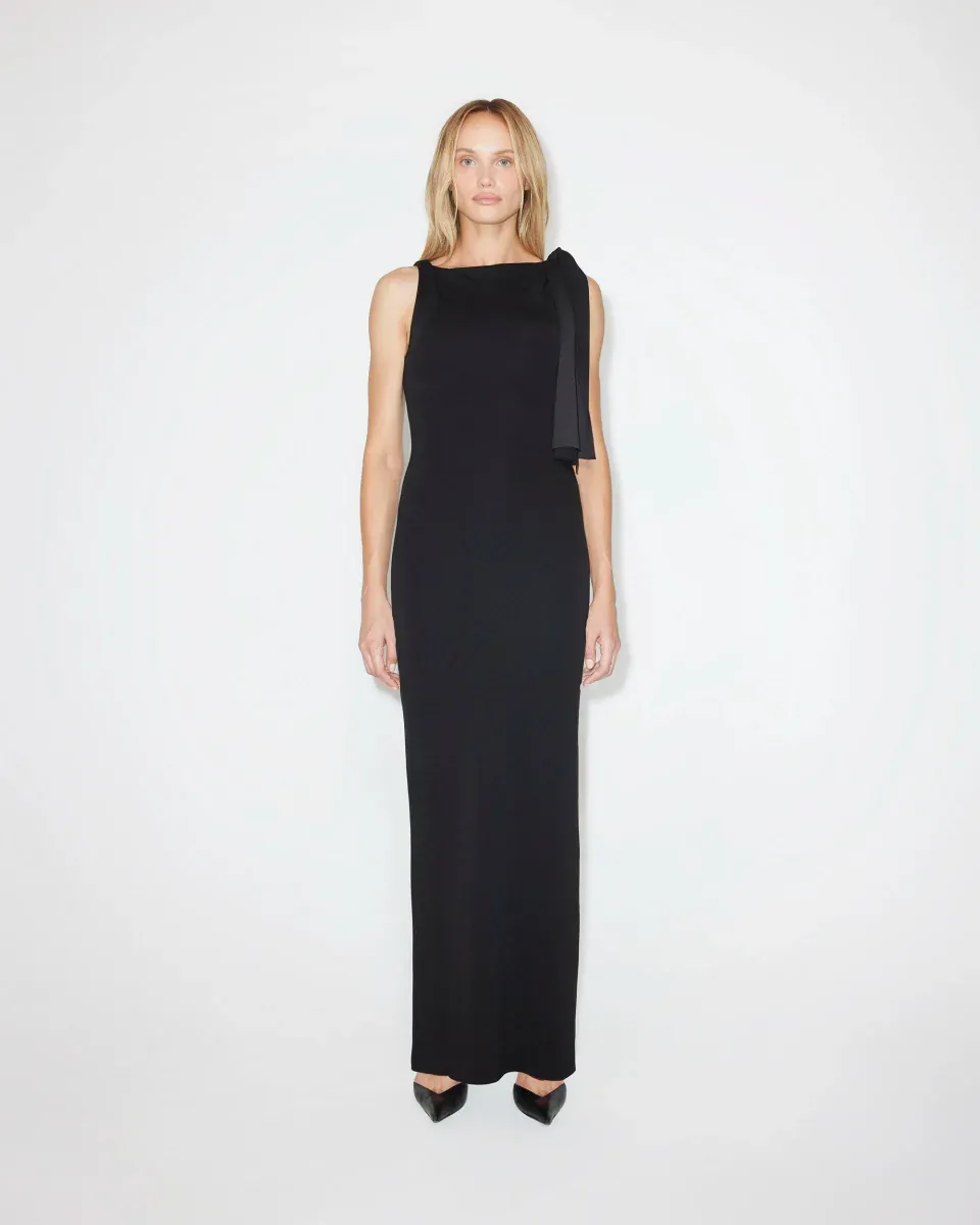 Sueded Stretch Knotted Maxi Dress Black