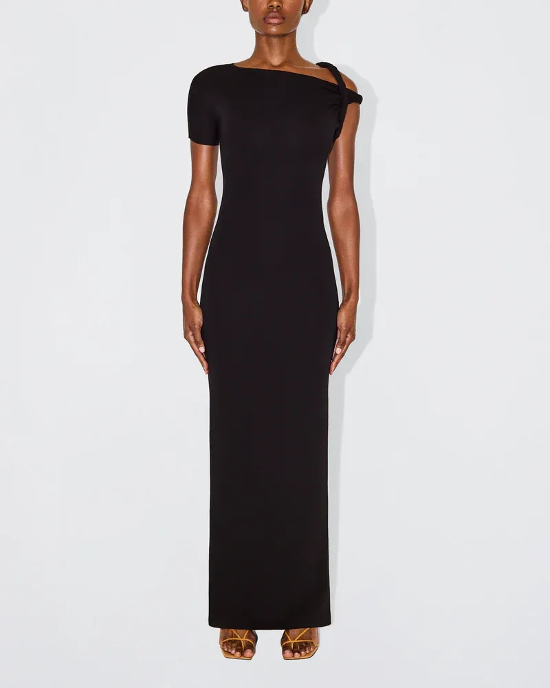 Sueded Stretch Twist Maxi Dress Black