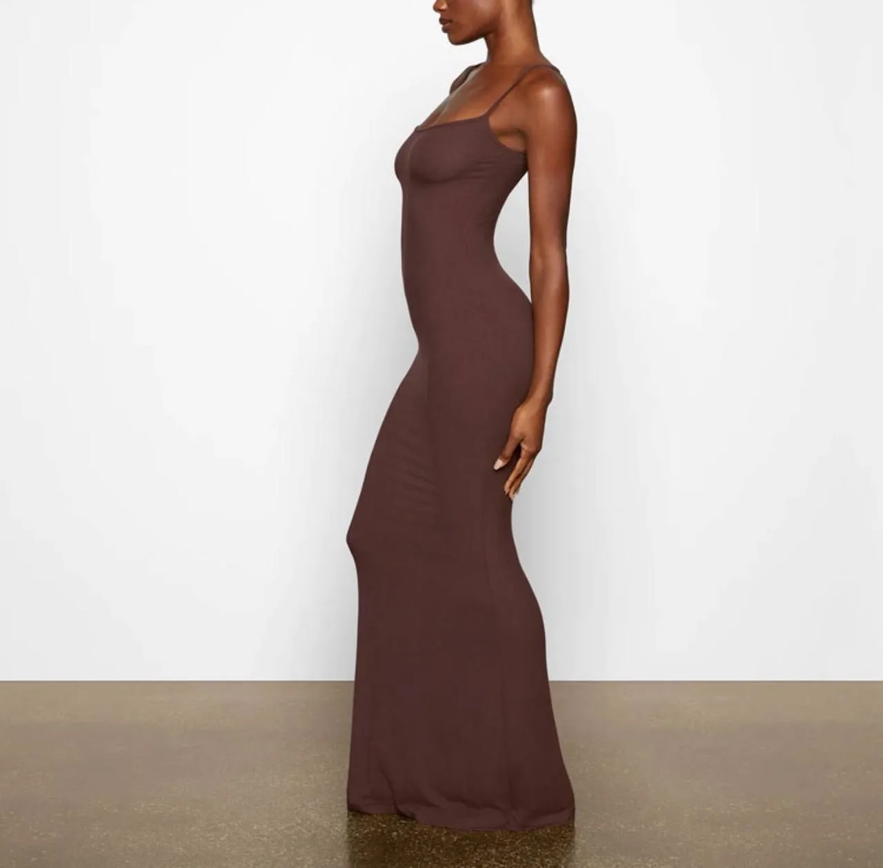 SOFT LOUNGE LONG SLIP DRESS COCOA