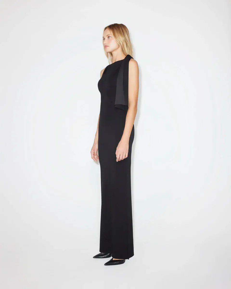 Sueded Stretch Knotted Maxi Dress Black
