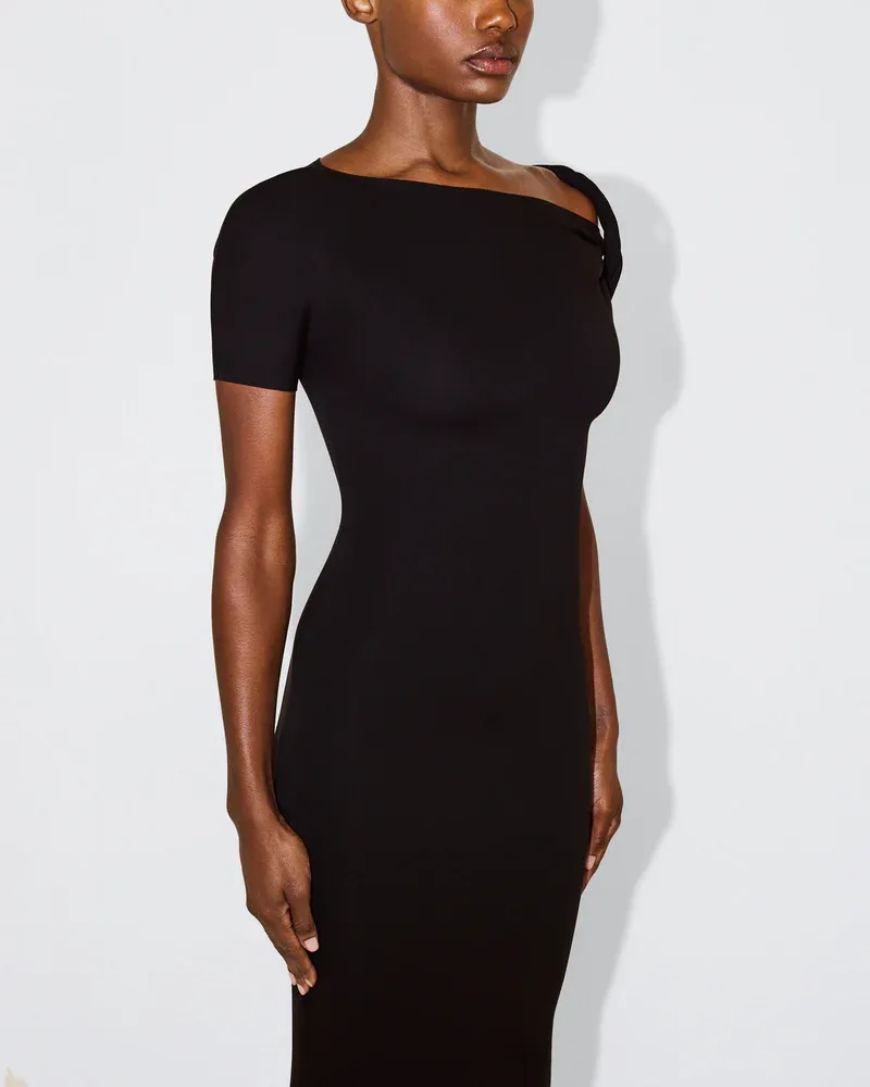 Sueded Stretch Twist Maxi Dress Black
