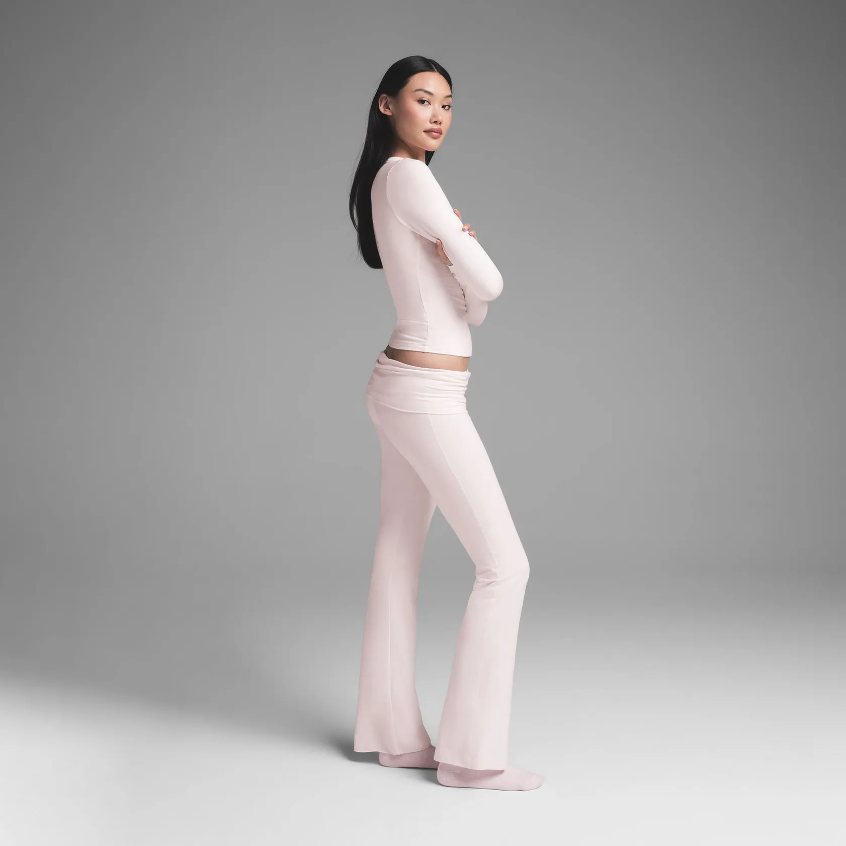 COTTON JERSEY FOLDOVER PANT BARELY PINK