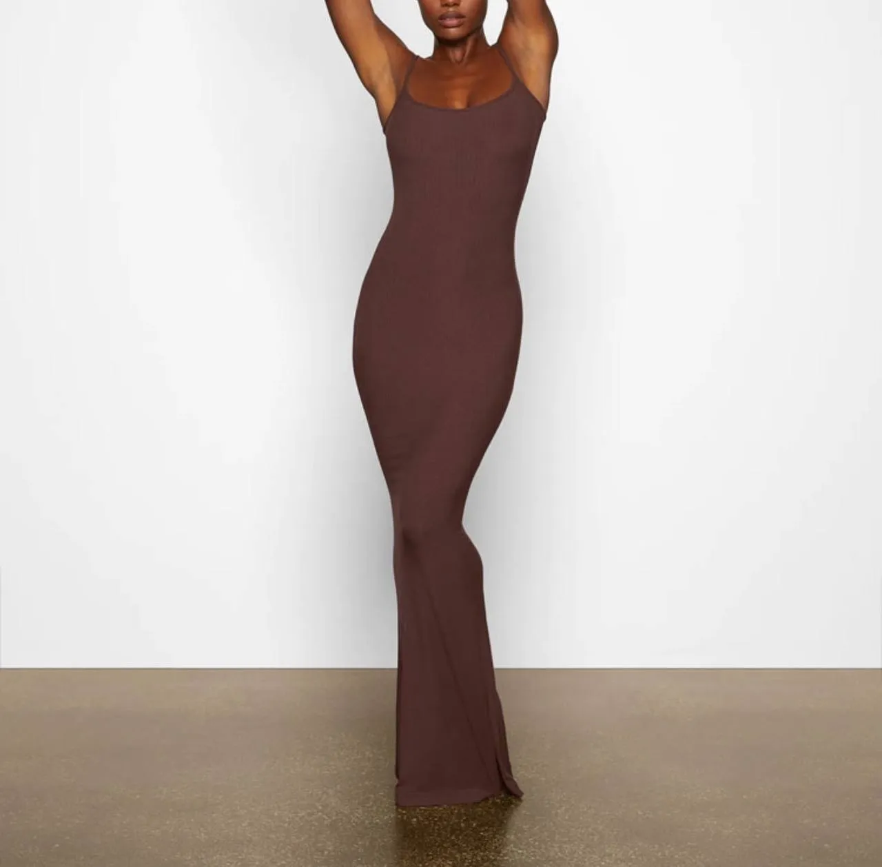 SOFT LOUNGE LONG SLIP DRESS COCOA
