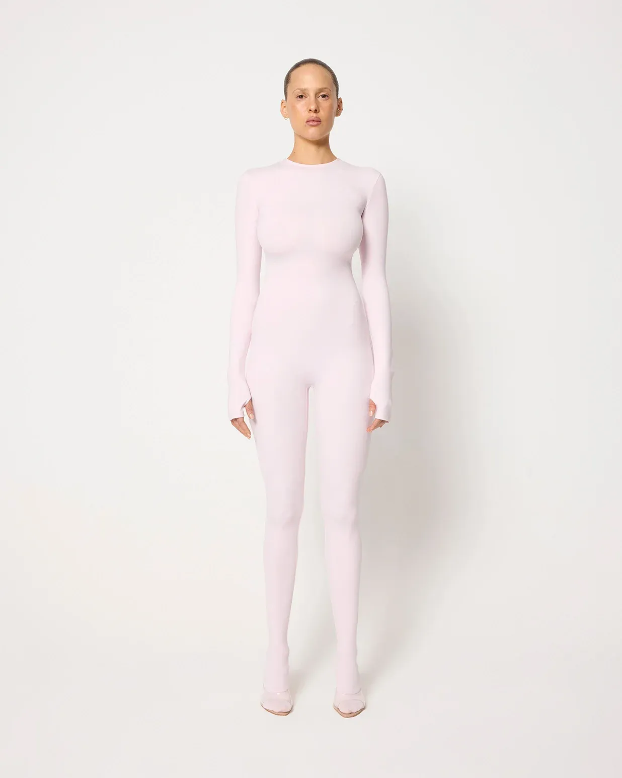 Long Sleeve Footed Catsuit Powder Pink