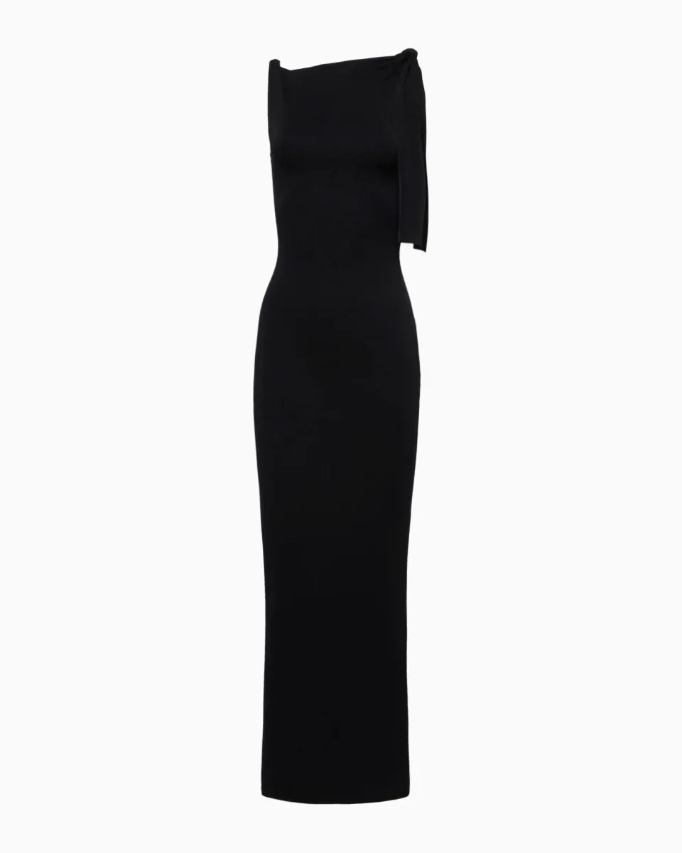Sueded Stretch Knotted Maxi Dress Black